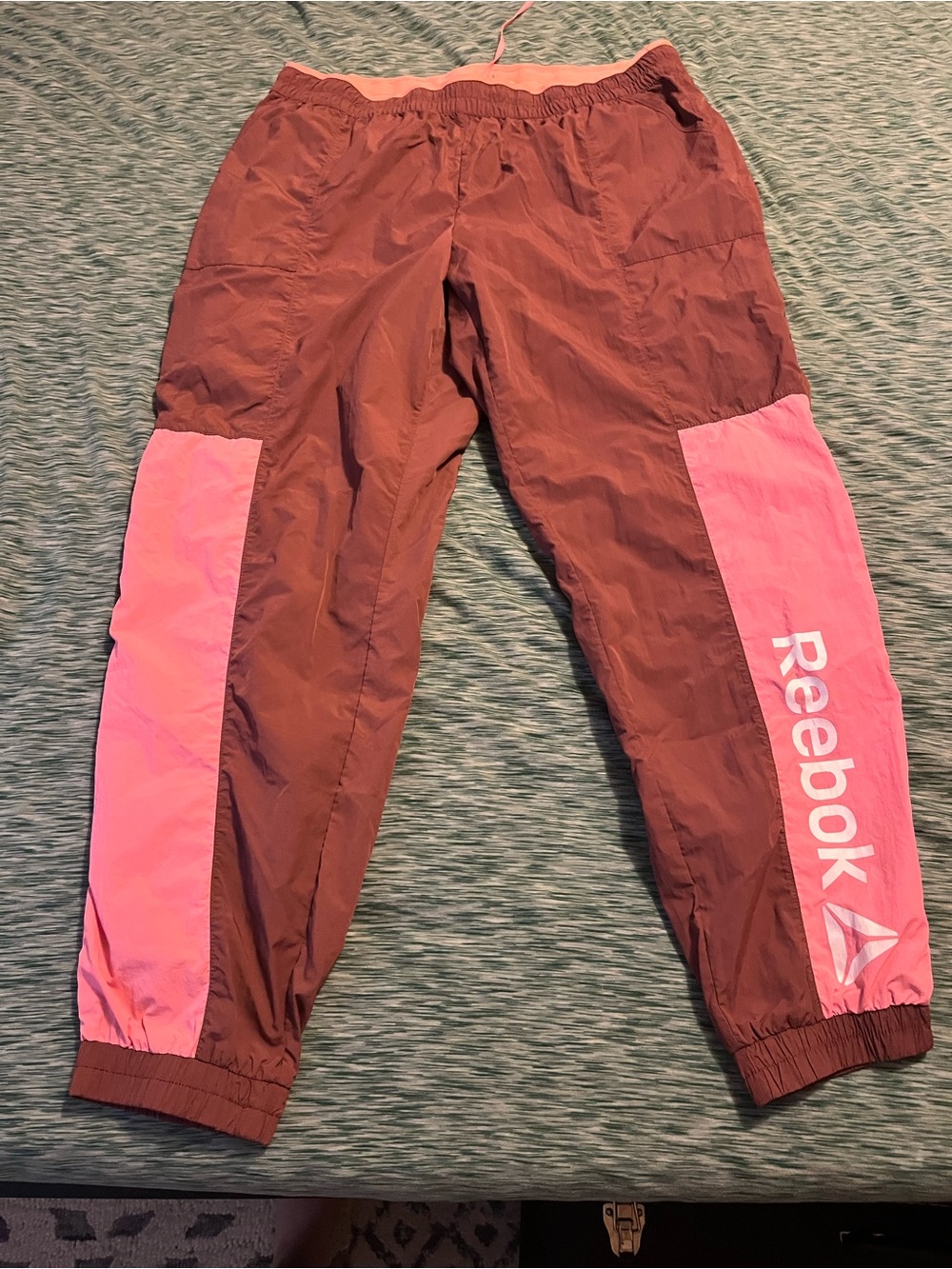 Reebok Maroon Track Pants with Pink Side Panels and Logo
